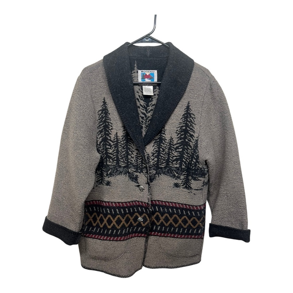 Vintage Wooded River Forest Wilderness Cardigan Silver Hardware Small